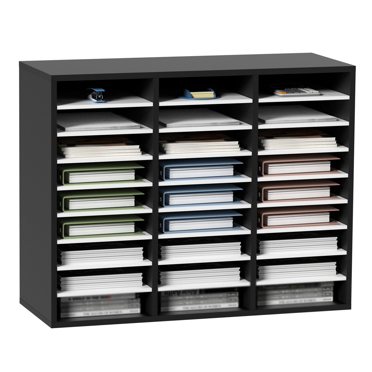 Wood Literature Organizer File Sorter with Removable Shelves Mailbox Slots for Office